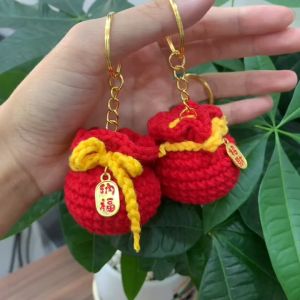 Móc Khóa Len Túi Thần Tài Charm Vàng Chữ Đỏ Túi Tiền May Mắn Quà Tặng Dễ Thương Treo Túi Xách Ba Lô