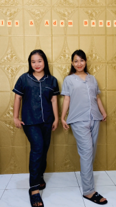 LPM 38265  PIYAMA NYONYA SET Setelan Pakaian Baju Celana Tidur Wanita Bahan Katun Emboss Premium Size L XL XXL Adem Tidak Panas