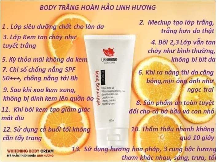 - Body ngậm ngọc Linh hương sự lựa chọn đúng đắn cho chị em không may sỡ hữu làn da đen 👉 Dùng sau 5-7 ngày bạn sẽ thấy da bật tông rõ 👉 Kem không bết rít hay lộ vân kem 👉 Mùi thơm nhẹ nhàng quyến rũ 👉 Thấm nhanh khi thoa lên da , da trở nên mịn m