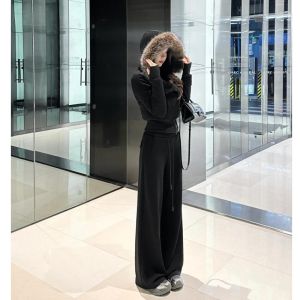 High Waist Straight Leg Sports Pants Womens Spring Autumn Loose Long Casual Sweatpants Korean Style Wide Leg Pants