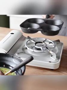 【HOSPORT】4-Hole Egg Burger Ham Pan Wooden Handle Non Stick Egg Pancake Steak Cooking Pan Suitable for Gas Stove Induction Cooker