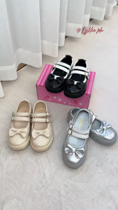 Kids Leather Mary Jane Shoes with Bow and Double Straps Girls Casual Flat Shoes Size 26-36