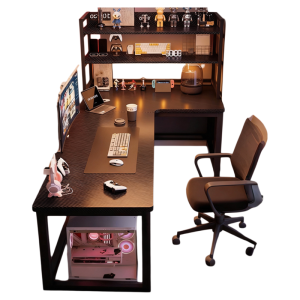 OYIla | Corner Double-person Desk with Bookshelf for Home and Office
