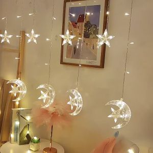 Twinkle LED Light Star Moon Lights 8 Modes Fairy String Curtain Lights Decorations for Garden Christmas PartyLED 8