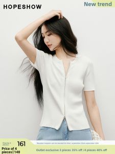 Red Sleeve Summer 2025 Womens Knitted Cardigan Double Zipper round Neck Short Sleeve Old Money Style Commute Simple Slim Fit