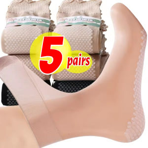 5คู่ลูกไม้ถุงเท้าบางเฉียบผู้หญิงฤดูร้อนระบายอากาศได้ดีถุงเท้าผ้าไหมผู้หญิงผ้าตาข่ายยืดหยุ่นกันลื่นด้านล่างประกบข้อเท้าสั้น