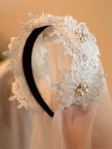 French Style Retro Lace Flower Garland Pearl Headband License Bridal Veil Elegant Outdoor Republic of China Style Modeling