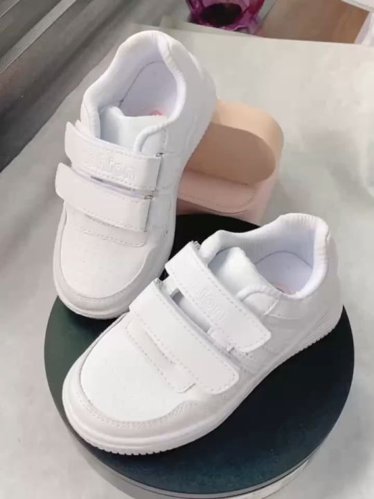 【Free Socks】White Rubber Shoes for Kids Boys Withe Shoes School Girls  Sneakers Breathable Velcro Strap Running Shoes Non-slip Waterproof Shoes