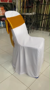 ผ้าคลุมเก้าอี้ พร้อมโบว์ต่วนสีทอง (รุ่นปกติจีบข้าง) ใช้สำหรับ งานพิธี งานแต่ง งานโรงเรียน กิจกรมต่างๆ (รับผลิตตามจำนวนที่ต้องการ สนใจทักแชทได้ค่ะ)