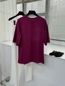 Comfortable Cotton Short Sleeve T-Shirt Womens Pure Color Commute Style Loose Fit Summer Thin Fabric round Neck Top