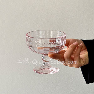 แก้วน้ำแข็งทรงกลมทรงกลวงประดับลวดลายย้อนยุคสีชมพูระดับไฮเอนด์สำหรับรับประทานอาหารเช้า แก้วน้ำนม แก้วน้ำแข็ง แก้วน้ำใส แก้วน้ำร้อน