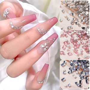 UR SUGAR 50PCS Shaped Mixed Flat Bottom Silver Glitter Nail Rhinestones Gel Nail Accessories