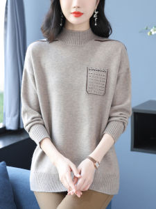 Thickened Woolen Knitted Sweater Womens Winter Loose Extra Large Size Mid-aged Mommy Style Base Shirt Top Half-high Collar