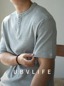 UBV | Breathable Waffle Texture Short Sleeve Henley Collar T-Shirt