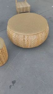 Hand Woven Plantain Leaf Knit Outdoor Leisure Mobile Storage Tea Table Coffee Table Board Game Pulley Desk Chair Set