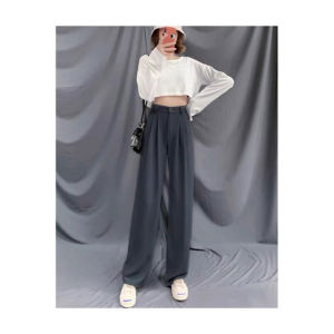 Slim Wide Leg Pants Womens Sport Casual Trousers Extended Length Straight Floor-Length Pants Trendy High Waist Metal Coated Fiber