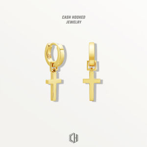 Cashhooked S925 Silver Plated Gold Cross Earrings 13mm Smooth Surface Detachable Fashion Jewelry for Couples