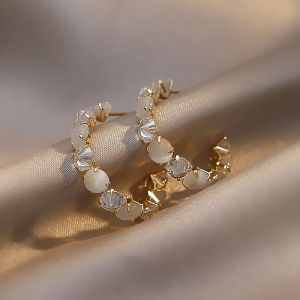 Gnker Opals Hoop Earrings for Women Gold hoop earrings with opal and clear stones Elegant design for formal occasions