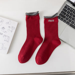 JIFANPAUL | Fashionable Stylish Womens Angora Red Mid-Calf Socks