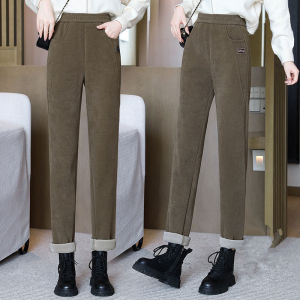 Corduroy Casual Pants Female Fleece-lined Thickened 2024 New Arrival Fall and Winter High Waist Petite Slim Looking Slim-Fit Harem Pants