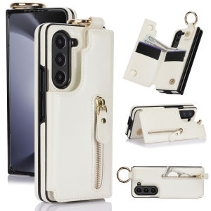 szhaiyu | Leather Zipper Wallet Case For Samsung Galaxy Z Fold 8 7 6 5 4 Ultra Meatal Ring Flip Kickstand Shockproof Protective Cover