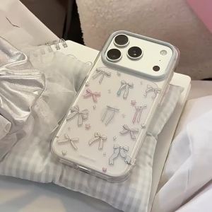 Korean Glitter Colorful Bowknot Pattern Phone Case For iPhone 17 13 14 15 16 12 Pro Max Clear Shockproof Protective Soft Cover