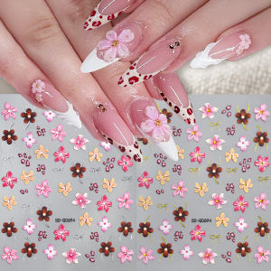 1/2Pcs 5D Leopard Print Lily Flower Nail Stickers Five-Petal Floral Nails Decals Colorful Plumeria Self-Adhesive Manicure Slider