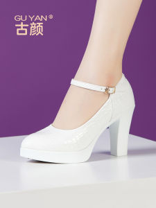GUYAN | T-Stage Show White Patent Leather High Heels Pointed Toe Shoe