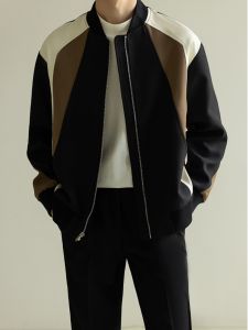 สไตล์ลำลอง เบสบอล เสื้อแจ็คเก็ต ผู้ชาย ฤดูใบไม้ผลิ ฤดูใบไม้ร่วง เวอร์ชั่นเกาหลีใหม่ หลวม การชนสีประกบ อินเทรนด์ แจ๊กเก็ต โพลีเอสเตอร์