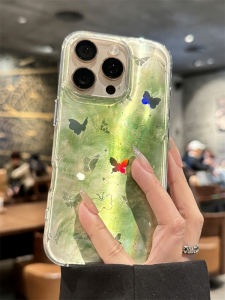 Green Butterfly Full Cover Ultra-Thin Silicone Phone Case for Apple 16Pro Max 15Pro 14Pro Womens Style Protective Shell