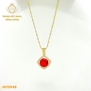 Dây Chuyền Nữ Vòng Cổ Nữ Mặt Đính Đá (Màu Đỏ) Titan Xi Mạ Vàng Thật 10k 18k 24k Cao Cấp (Không Bị Đen) - Trang Sức Hava Hong Kong Phong Cách Thời Trang