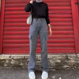 Celana Jeans Wanita Cargo Highwaist // Celana Cargo Jeans Wanita kekinian