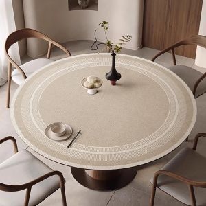 Waterproof Oilproof Heat Resistant Thickened Silicone Leather round Table Mat Easy Cleaning Dining Table Cloth Modern Simple Style