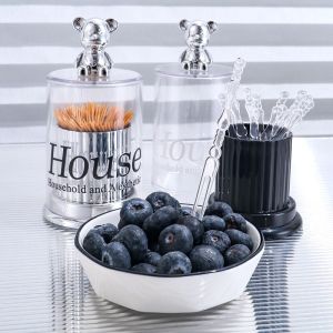 Hộp Đựng Tăm Bông Tăm Xỉa Răng Hình Gấu Bear Để Bàn Đựng Nĩa Phong Cách Châu Âu Hiện Đại Cao Cấp Chất Liệu Nhựa Cứng PET