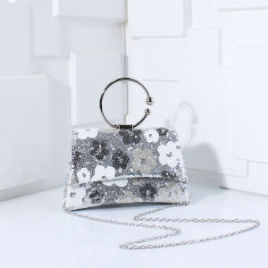 Shiny Sequins Metal Top Handle Evening Handbag Design Colorful Flowers for Bridal Women Party Clutch Purse with Chain Shoulder
