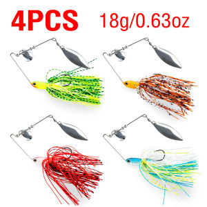 AKAKUMA | 4pcs 18g Spinnerbait Fishing Lure Double Blade Weedless Jig Artificial Hard Bait with Silicone Skirt