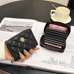 Delicate Diamond Patterned High-End Womens Card Holder Multi-Slot Credit Card ID Holder Anti-Magnetic Wallet Compact Size