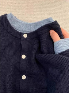 Fashion High-end Design Versatile Navy Blue Womens Sweater Jacket