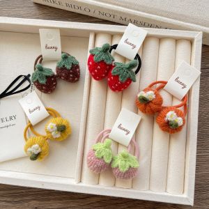 Delicate Knitted Strawberry Hair Ties for Girls Cute Pumpkin Headbands Baby Hair Bands School Essential No Damage Hair Accessories
