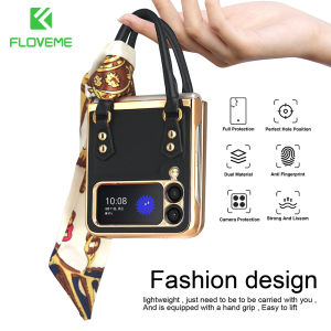 FLOVEME Light Luxury Silk Scarf Handbag Phone Case For Samsung Galaxy Z Flip 4 Z Flip3 Fashion Clothes Bag With Phone Accessories For Galaxy Z Flip 4 Z Flip3