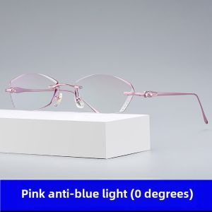 Pure Titanium Frameless Prescription Glasses for Women Ultra Light Anti Blue Light Radiation Protection Business Style