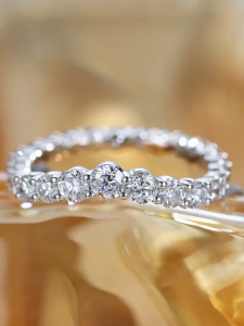 Queensun 18K gold lab diamond V-shaped full diamond row ring stacked with real diamonds diamond ring wedding proposal ring femaleV型全钻石排戒指