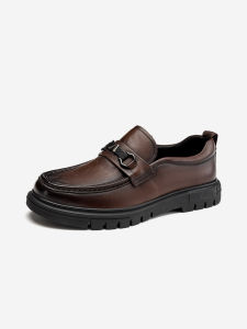Aokang Business Loafers Mens Shoes Comfortable Wear-resistant Genuine Leather Autumn New Style Versatile Dating Shoes round Toe