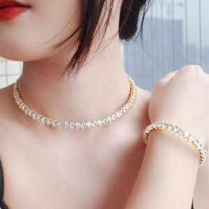 เลื่อมที่ทันสมัยแฟชั่นเจ้าสาวปรับได้ชุดเครื่องประดับเหลืองชุบทองฝังทรงหยดน้ำเพชรสังเคราะห์ AAAA สำหรับงานแต่งงานชั้นสูงสร้อยคอ SJ399กำไลข้อมือ