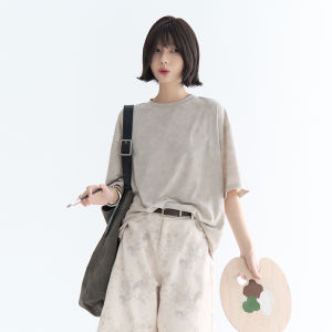 Summer New Loose Womens Short Sleeve T-shirt Dyed Tie Dye Casual round Neck Top by Universal Gravitation Museum