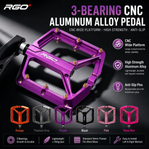 RGO PD-04 Pedals: Triple-Bearing CNC-Machined Anti-Slip Aluminum Alloy Construction—Suitable for Mountain and Road Bikes