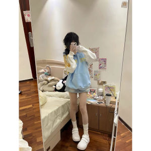 Korean Style Chic Oversize Hoodie Womens Spring Autumn Lazy Streetwear Three Stripe Patchwork Jacket Long Sleeve Crew Neck