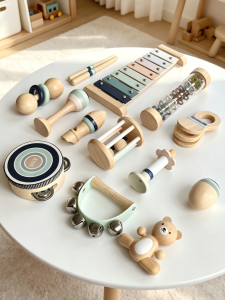 Musical Soothing Educational Toy Wooden Rattle and Piano