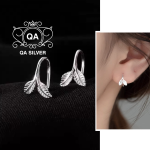 Khuyên tai bạc 925 lá móc kẹp vành bông nữ S925 LEAF QA SILVER Earrings EA240601