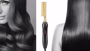 Hair Straightener Curler Two-in-one Electric Heating Copper Comb Electric Straightening Comb Home Use Straightening and Curling Hair Device Multi-functional Dry and Wet Use Straightening Comb